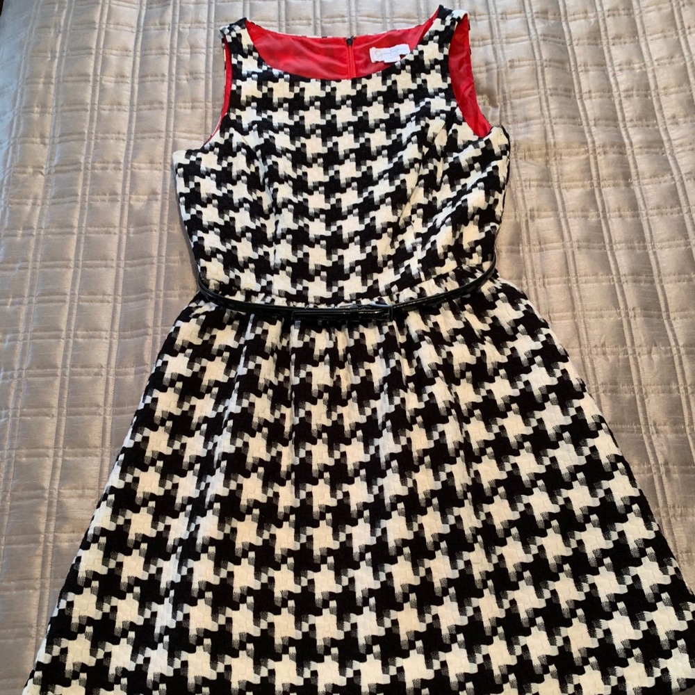 Houndstooth fit and flare black and white dress